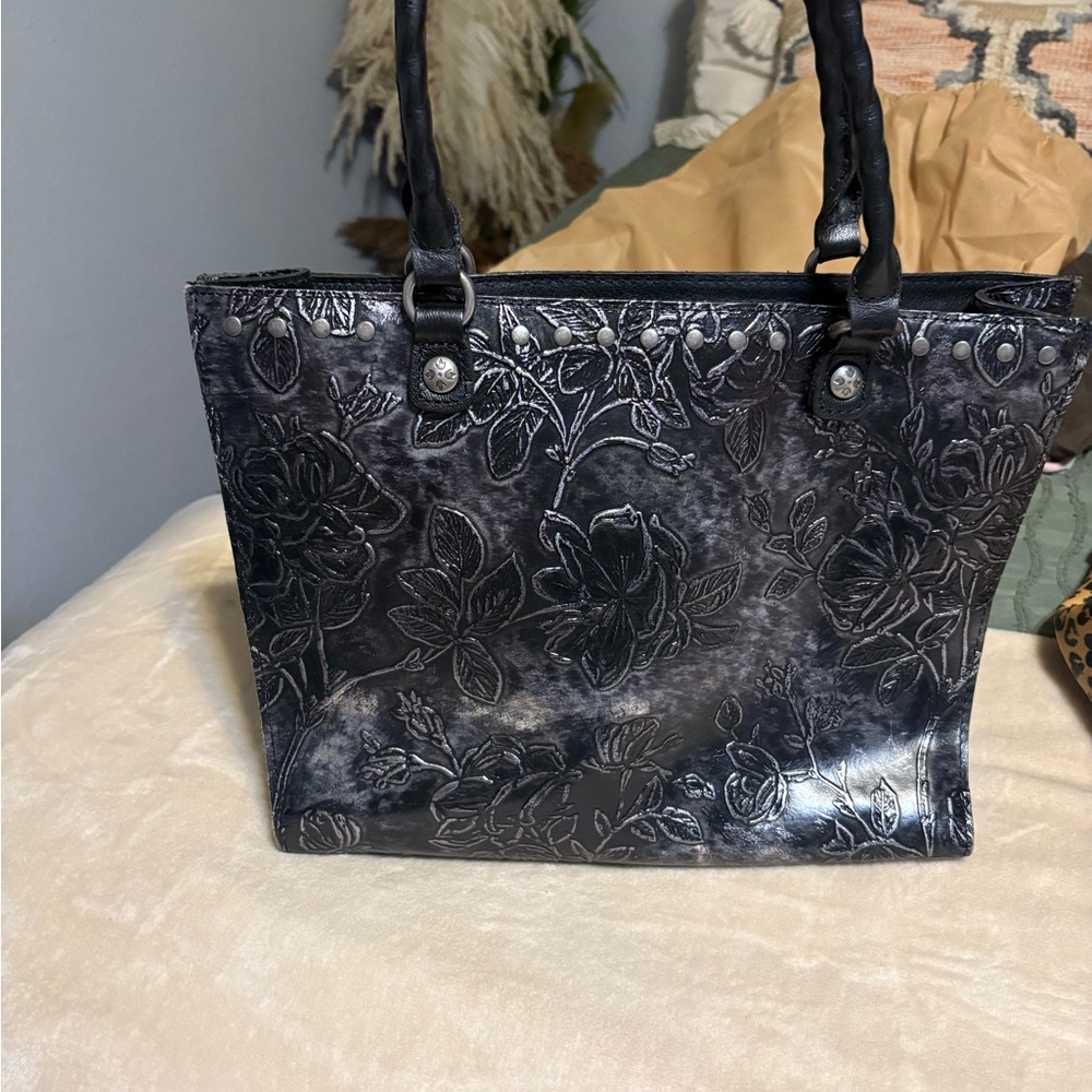 Patricia Nash Black Floral Embossed Tote